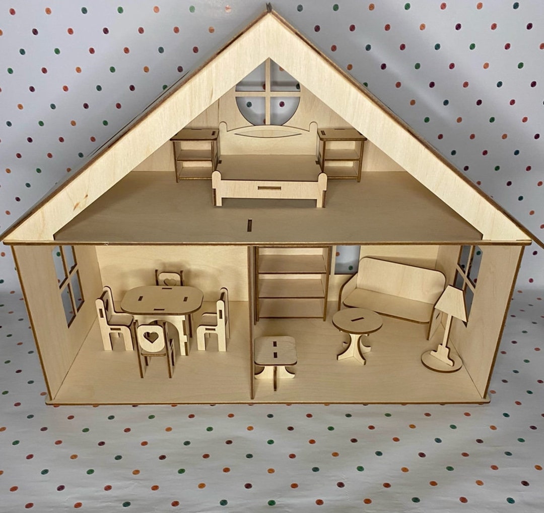 Laser Cut Dollhouse With Furniture Vector Download Etsy