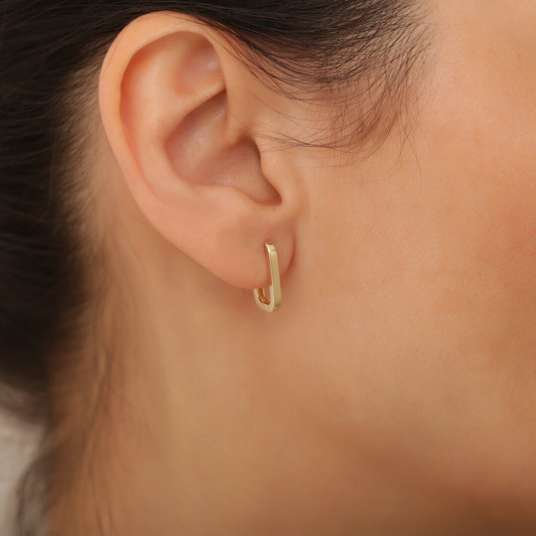14K Solid Gold Square Hoop Earrings Minimalist Square Hoop Etsy UK