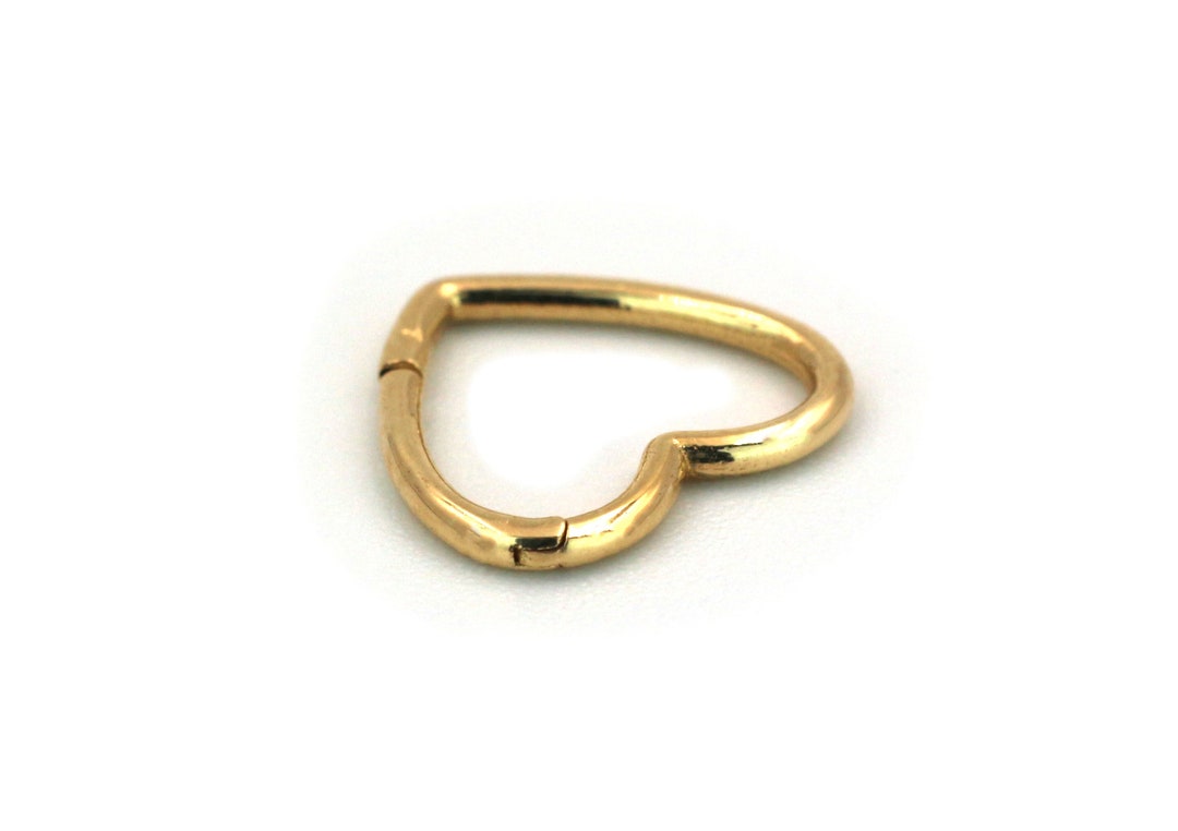 14K Solid Gold Heart Piercing,hoop Heart Piercing, 14K Solid Gold Heart