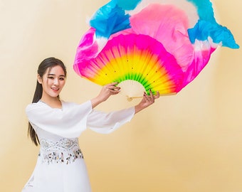 Chinese Traditional Silk Fan, Belly Dance Fan, Handmade Silk Long Fan, Performance Dance Fan, Extended Floating Head Double-Sided Silk Fan