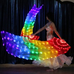 Stage Performance Props, 1.8 Meters Long Luminous Fan, Belly Dance Led Fan Veil, Rainbow Luminous Fan, Colorful Belly Dance Luminous Fan