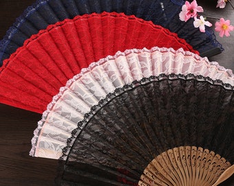 Handmade 7 In Lace Fan,Retro Cotton And Linen Chinese Style Folding Fan,Japanese Bamboo Ladies Hollow Folding Fan, Wedding Handmade Lace Fan