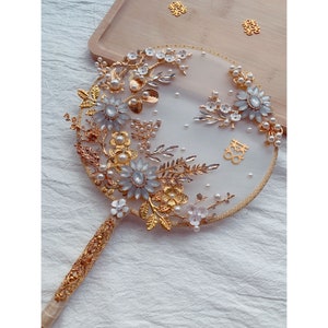 Flower Fan, Bridal Fan, Chinese Wedding, Diy Fan, Ancient Style Xiuhe Group Fan, Classical Hand-held Fan