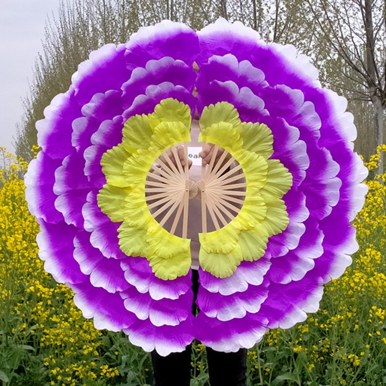 Flower Dance Fan, Peony Flower Handmade Fan, Large Petal Dance Fan