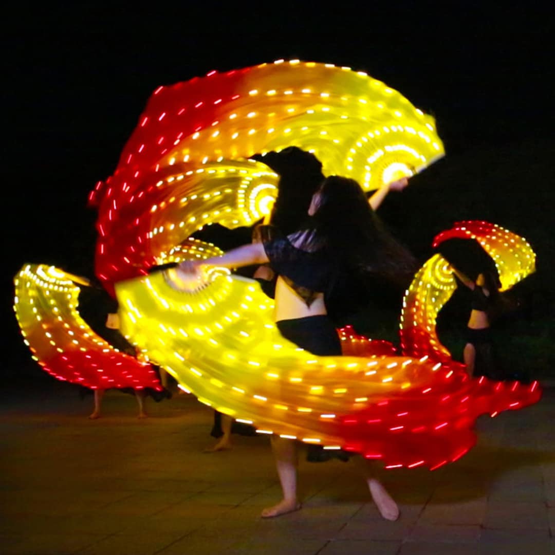 Led Belly Dance Fan, Yellow and Orange Gradient Dance Fan, Luminous Fan