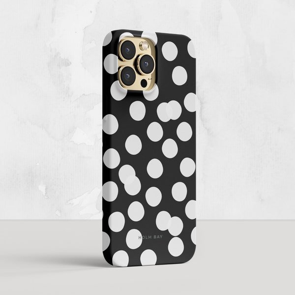 ZWARTE POLKA telefoonhoesje | iPhone 15 14 13 12 11 X Xr 8 7 6 Pro Max Plus Mini | Samsung Galaxy S23 S22 S21 S20 Fe Ultra | Google Pixel7 6