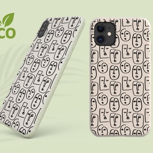 Faces line art biodegradable phone case iphone 14,13,12,11,xr,xs compostable iphone 14 case, eco iphone case