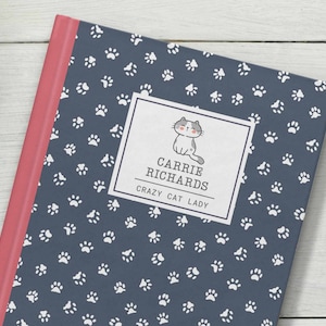Cat Lover personalised notebook journal, custom notebook, hardcover journal, custom name unique gift for her, notebook for her