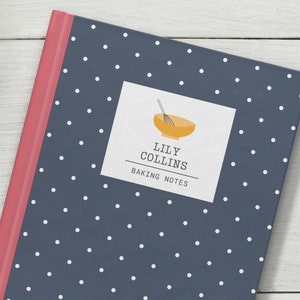 Baking Notes personalised notebook journal, cook gift, custom notebook, hardcover journal, custom name unique gift for her, notebook for her