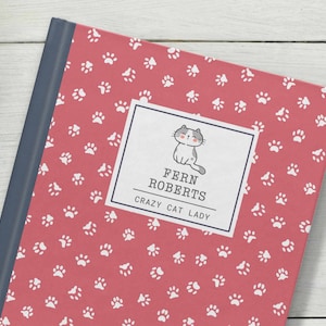 Crazy cat lady personalised notebook journal, custom notebook, hardcover journal, custom name unique gift for her, notebook for her