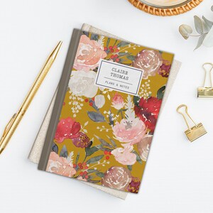 custom name notebook floral pattern, personalised journal, hardcover notebook, floral notebook, unique gift for her, christmas gift for her