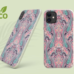 Boho paisley biodegradable compostable phone case, iphone 13 12 11 xr xs pro plus mini iphone se samsung galaxy s2 s21 s20 iphone 14