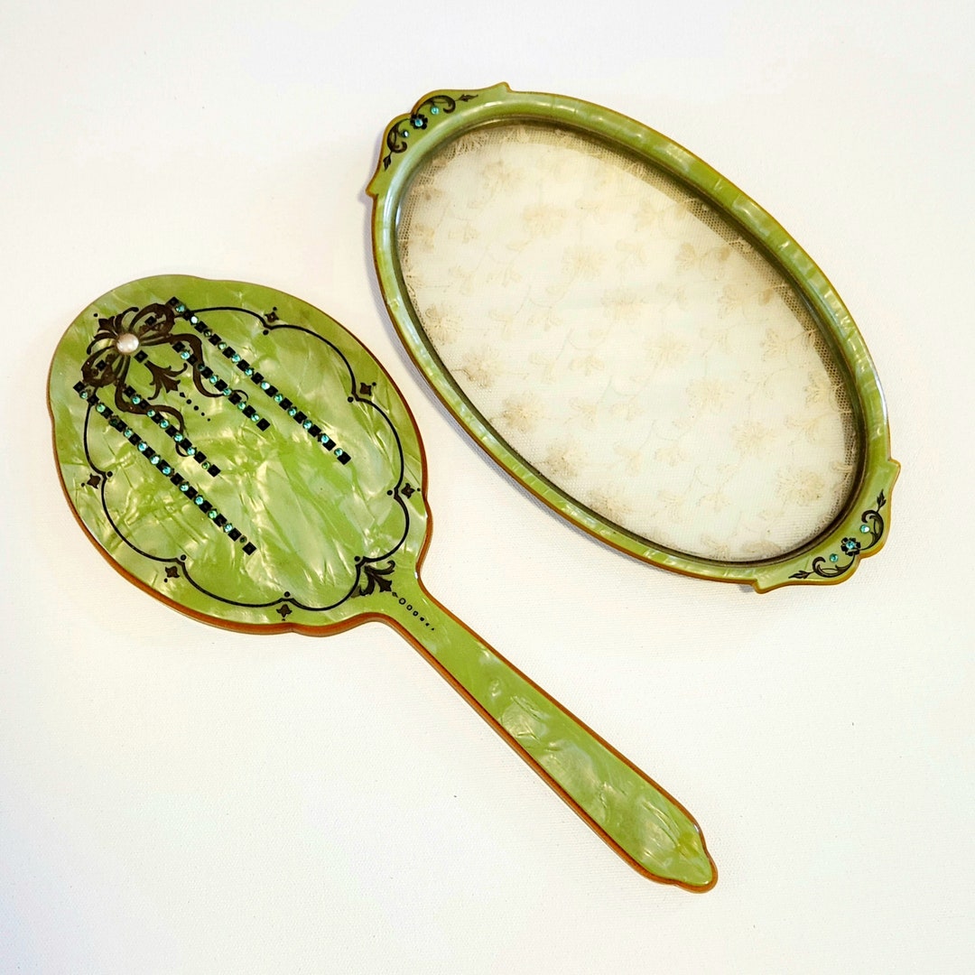 Vintage Handheld Mirror With Matching Vanity Tray Art Deco Etsy