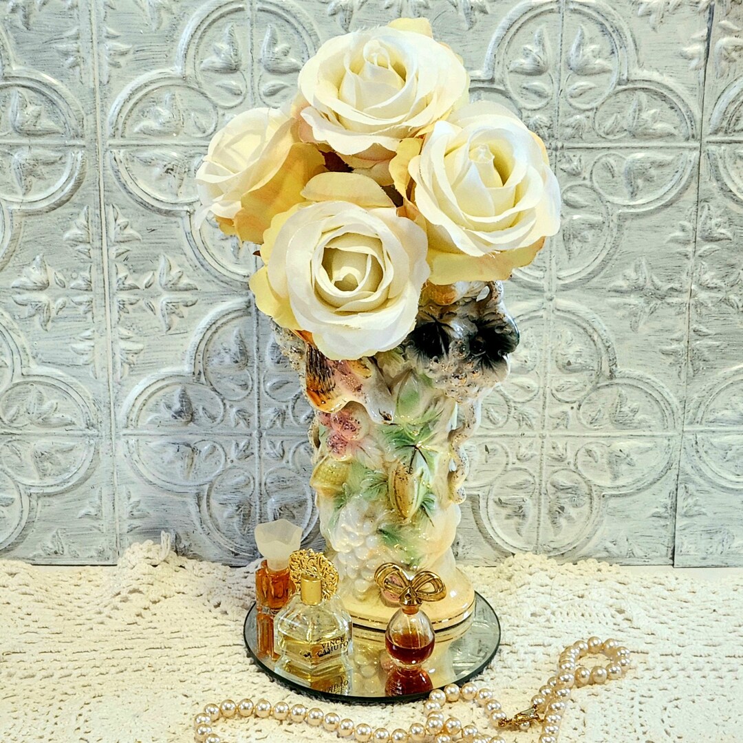 Midcentury Lusterware Vase Betson Japan Birds and Fruit Etsy