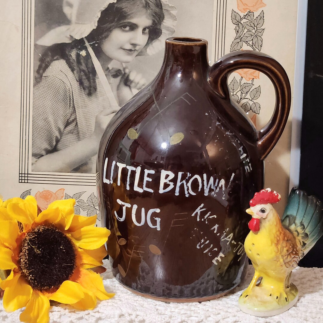 Little Brown Jug Pottery Decanter Vintage Jug Band Instrument Moonshine
