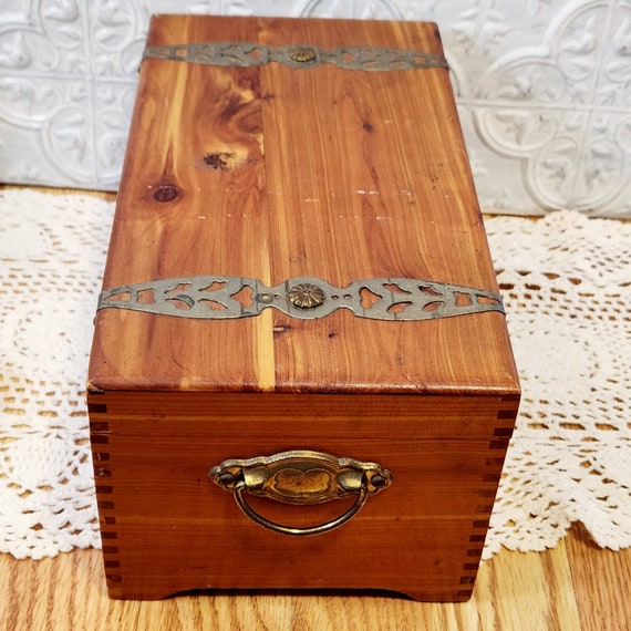 Vintage Cedar chest midcentury wood jewelry box Gem