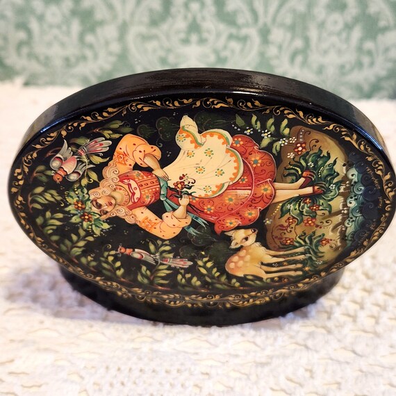 Folk art handpainted box vintage vanity / dresser… - image 5