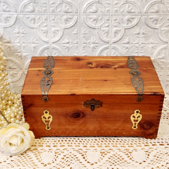 Vintage Cedar chest midcentury wood jewelry box Gem