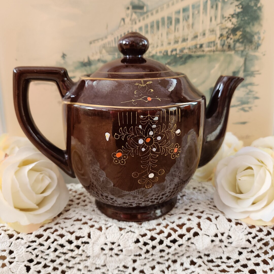 Vintage Redware Moriage Teapot Japanese Earthstone Pottery Etsy