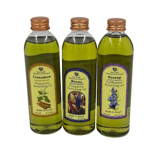 Large Anointing Oils Set - 3 x 250ml Bottles - Cinnamon, Henna, Hyssop - Holy Land Oils for Prayer, Purification & Prosperity