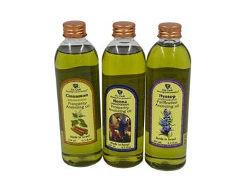 Set de aceites de unción de Tierra Santa – Canela, henna, hisopo (250 ml)