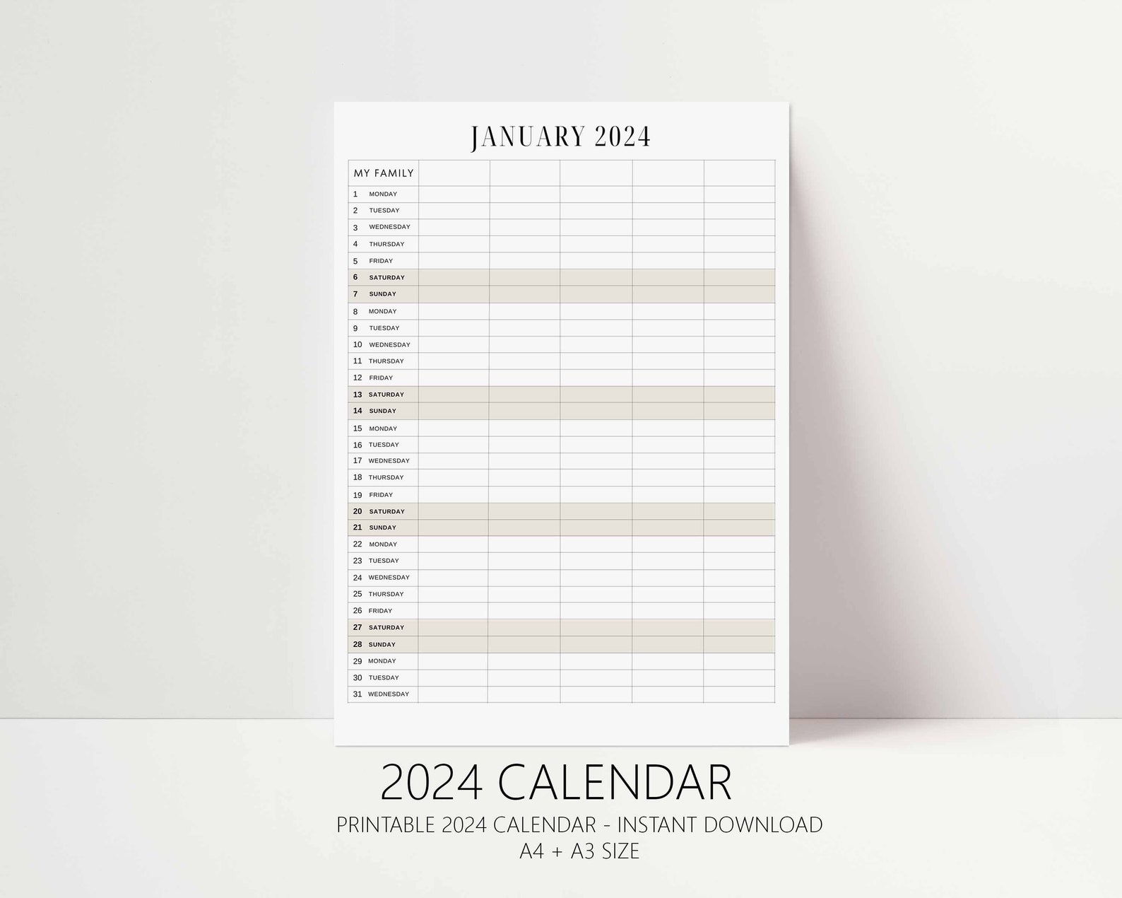 2024 Printable Calendar 2024 Printable Family Calendar 2024 Printable