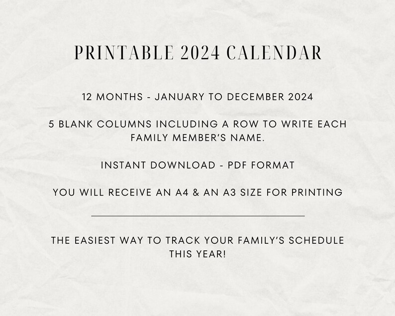 2024 Printable Calendar 2024 Printable Family Calendar 2024 Printable