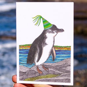 Little Penguin Bird Greeting Card Native Australian Birthday Party Card Hand Drawn Recycled Paper Ocean Blank Card All Occasion Nature Card