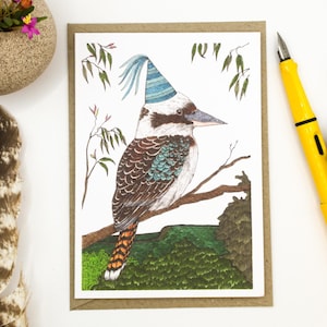Kookaburra Greeting Card Australia Bird Birthday Card Recycled Paper Bush Card Facts on the Back Blank Inside Card Hand Illustrated Art Card