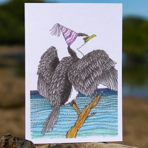 Little Pied Cormorant Bird Greeting Card Native Australia Birthday Card Hand Drawn Recycled Paper Party Blank Card All Occasion Nature Card