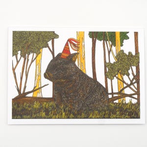 Bare-Nosed Wombat Greeting Card Native Australia Birthday Party Card Hand Drawn Recycled Paper Print Blank Card Present Nature Art Marsupial