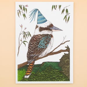 Kookaburra Greeting Card Australian Bird Birthday Card Recycled Paper Card Facts on the Back Blank Inside Card Hand Drawn Art Card