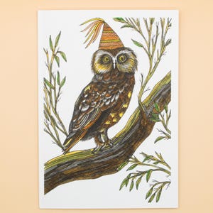 Owl Greeting Card Australian Bird Card for Bird lover Birthday Gift Card for Nature lover Cute Hand drawn card recycled paper with envelope