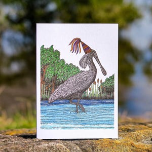 Royal Spoonbill Bird Greeting Card Native Australia Birthday Card Hand Drawn Recycled Paper Party Blank Card All Occasion River Nature Card