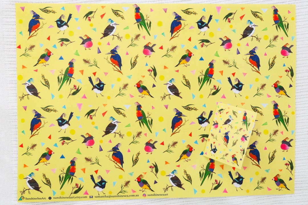 Australian Bird Wrapping Paper & Greeting Card: Native Floral Design ...