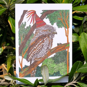 Tawny Frogmouth Owl Bird Greeting Card Native Australia Birthday Unique Card Hand Drawn Recycled Paper Print Blank Card Present Nature Card