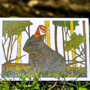Bare-Nosed Wombat Greeting Card Native Australia Birthday Party Card Hand Drawn Recycled Paper Print Blank Card Present Nature Art Card
