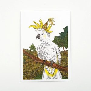 Cockatoo Australian Bird Card Birthday Gift Greeting Anniversary for him her Hand-drawn eco-friendly recycled paper with envelope blank card