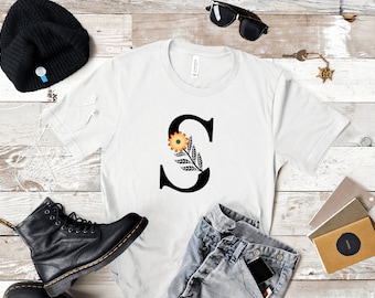 Floral Split Letter SVG: A-Z Initial Monogram (Digital Download)