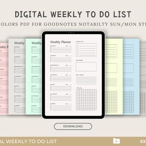 Digital Weekly To Do List Template: Goodnotes, Notability (PDF)