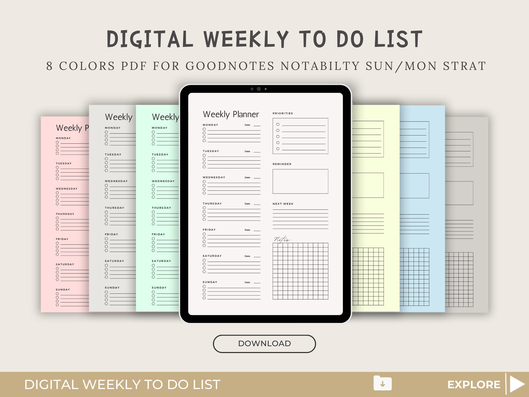 Digital Weekly to Do List Template: Goodnotes, Notability (PDF) - Etsy