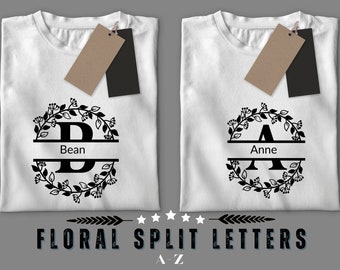 Floral Split Letter SVG: Alphabet Monogram (Digital Download)