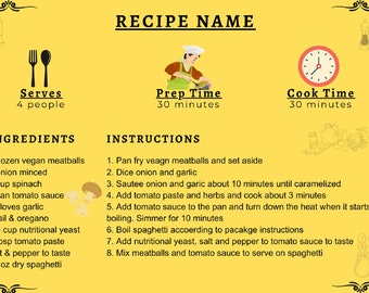 Recipe Card Template - Customizable / Editable Recipe Cards  4x6 - Canva
