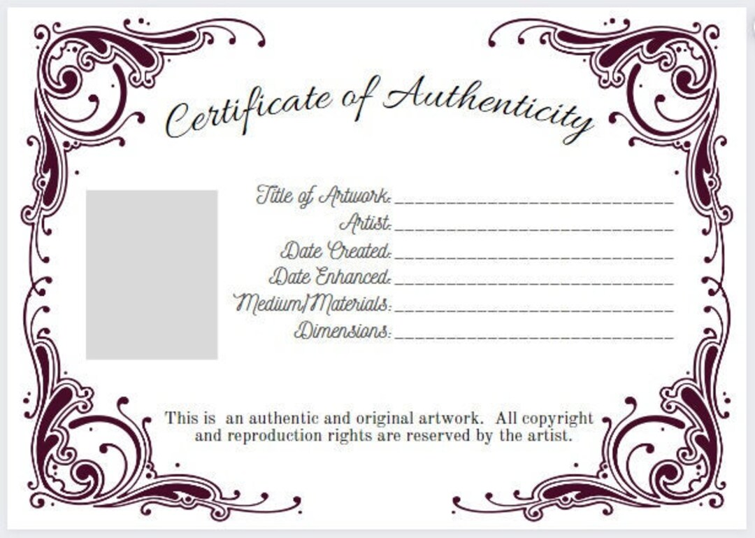 Editable Gallery Exhibit certificate of Authenticity for Your Original