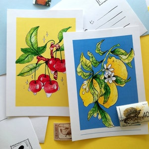 Obst Postkarten Set - 2 A6 Obst Illustration Drucke