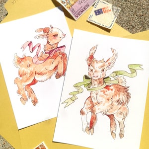 Lot de cartes postales Les petites chèvres - 2 impressions aquarelles A6 de chevrettes