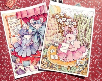 A6 cute Mouse Illustration Postcard Set of 2