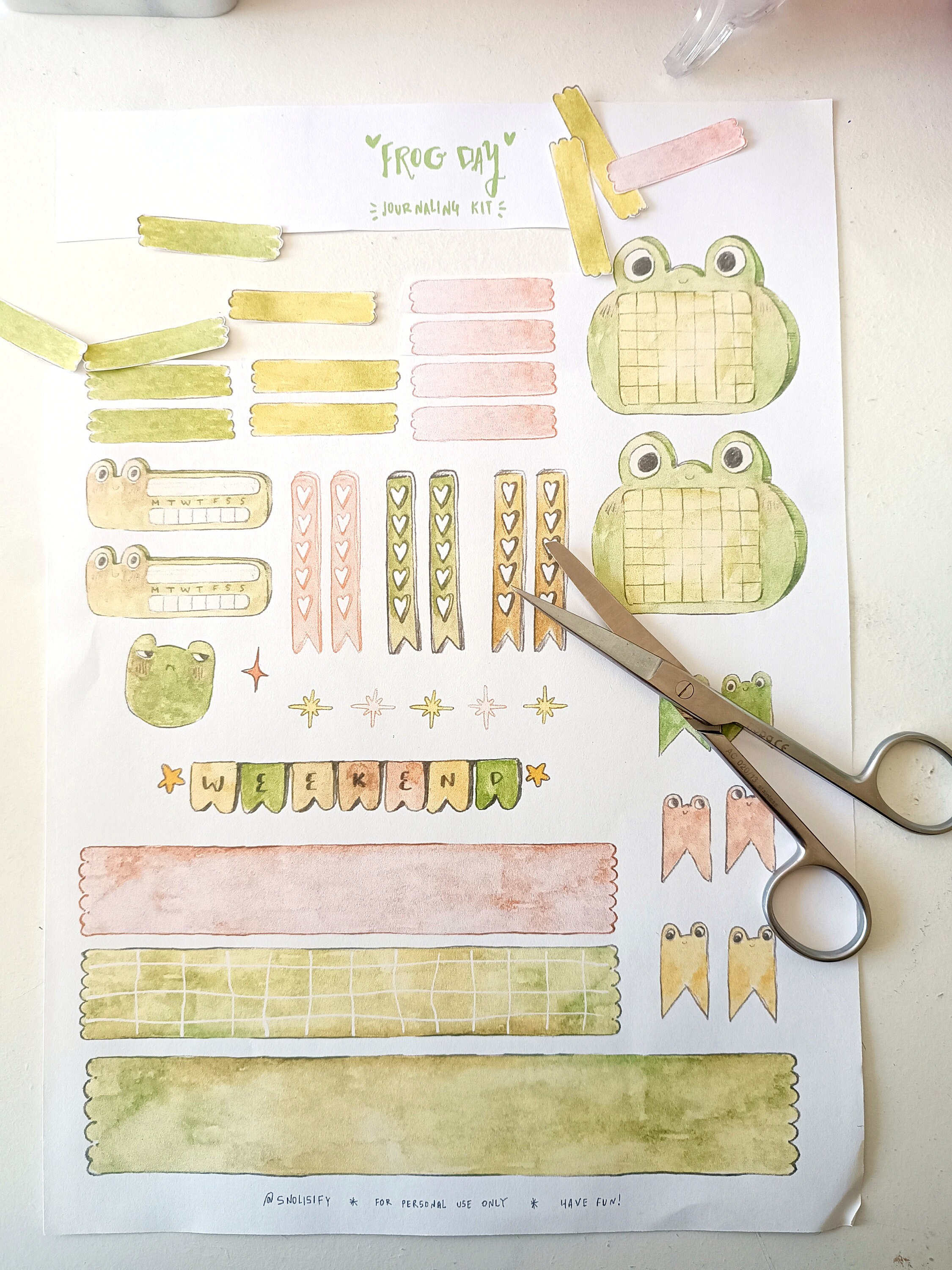 Frog Day Bullet Journal Printable Kit Cute Watercolor Illustrated ...