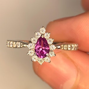 Pear Alexandrite Engagement Ring: Sterling Silver Moissanite Halo