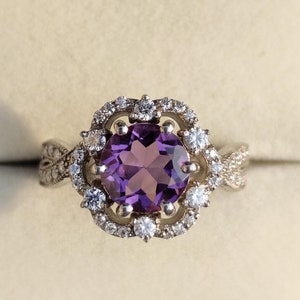 Amethist-moissanietring: 925 sterlingzilveren verlovingsring